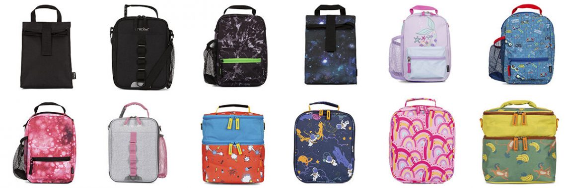 An array of cool, stylish lunch boxes that are considered top-rated among parents for children attending grade school.